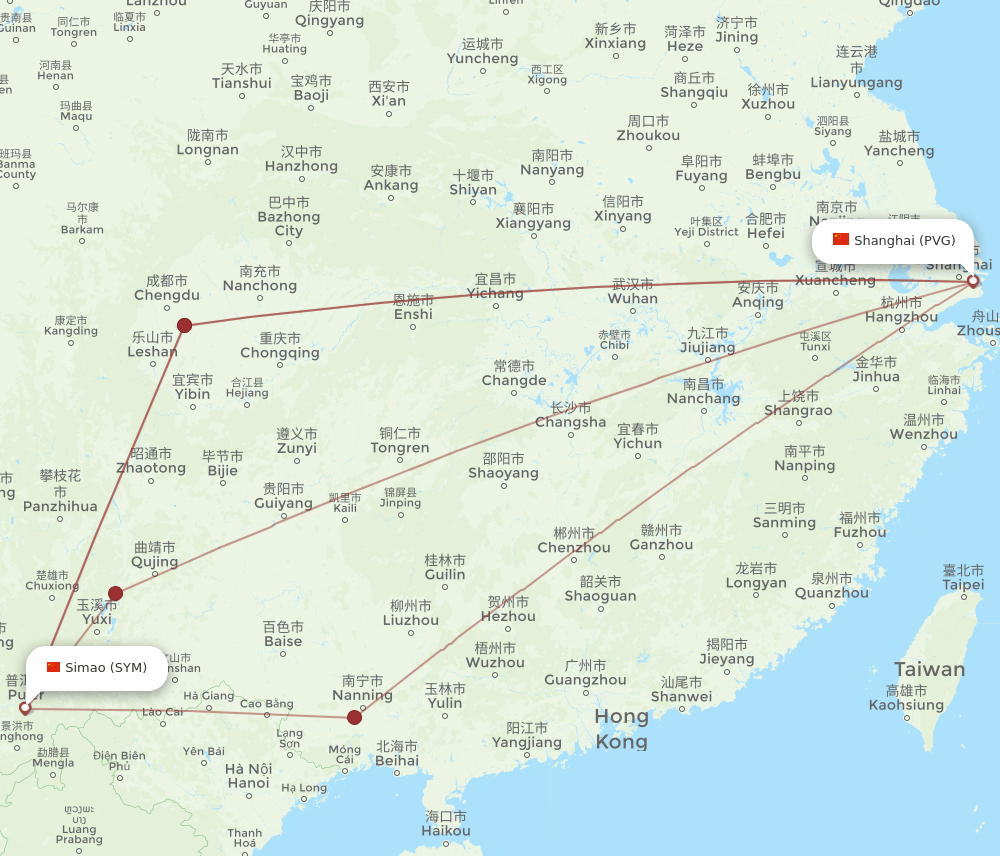 PVG-SYM flight routes
