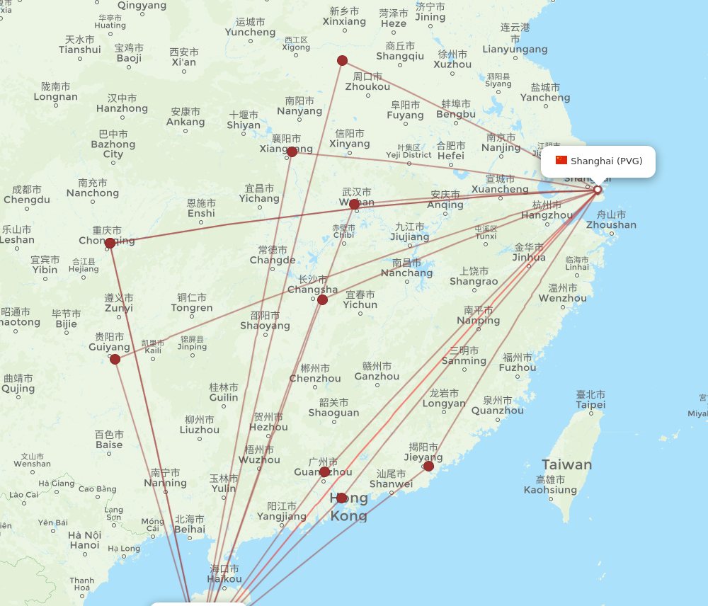 PVG to SYX flights and routes map