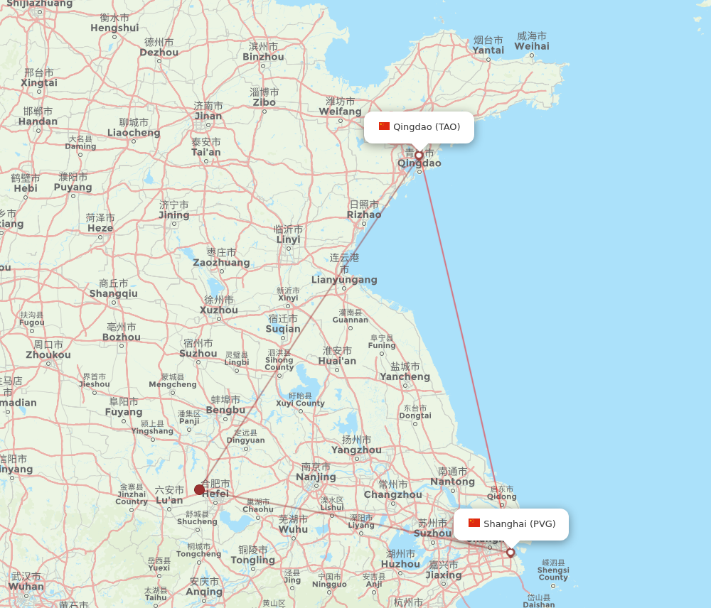 PVG to TAO flights and routes map