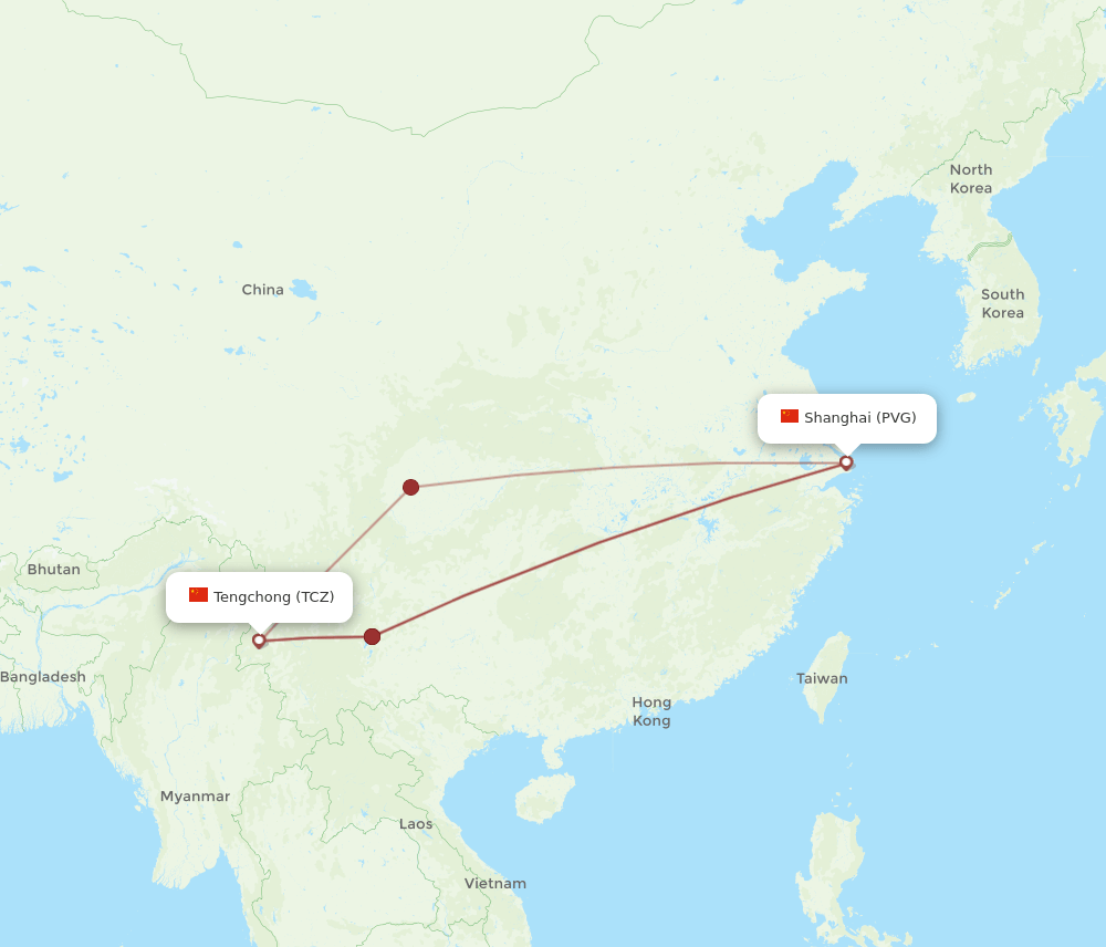 PVG-TCZ flight routes