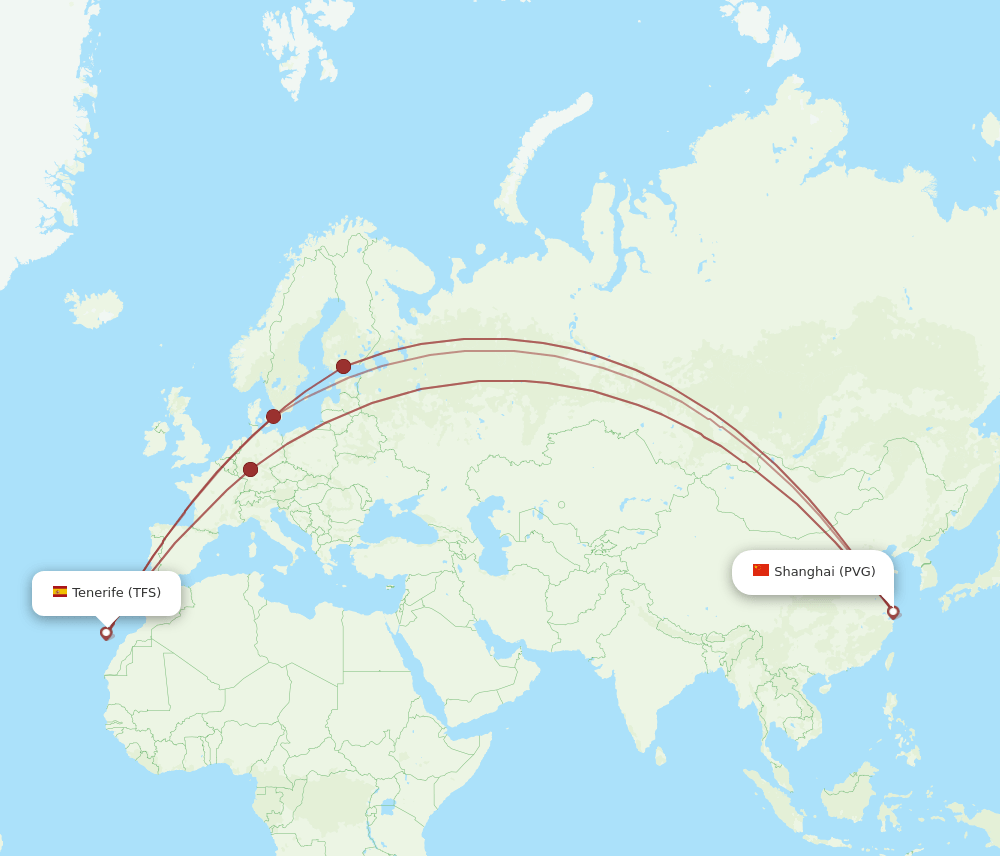 PVG-TFS flight routes