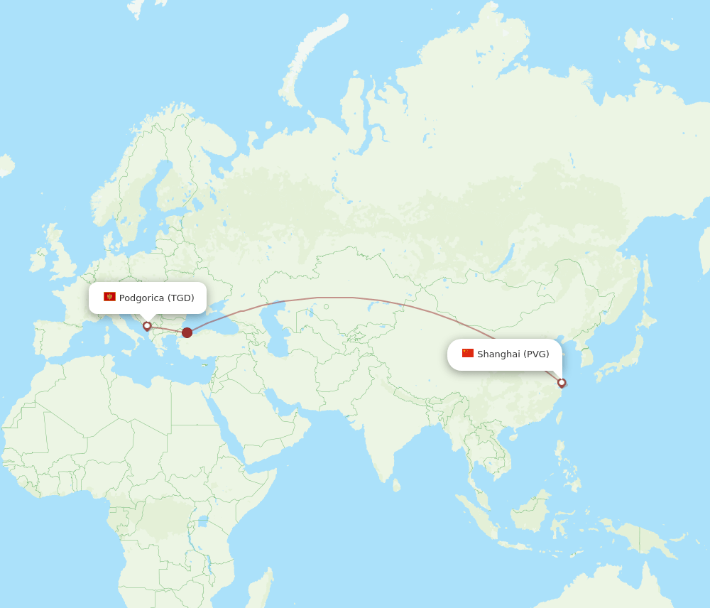 PVG-TGD flight routes