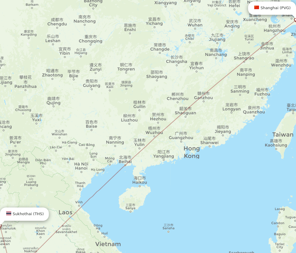 PVG-THS flight routes