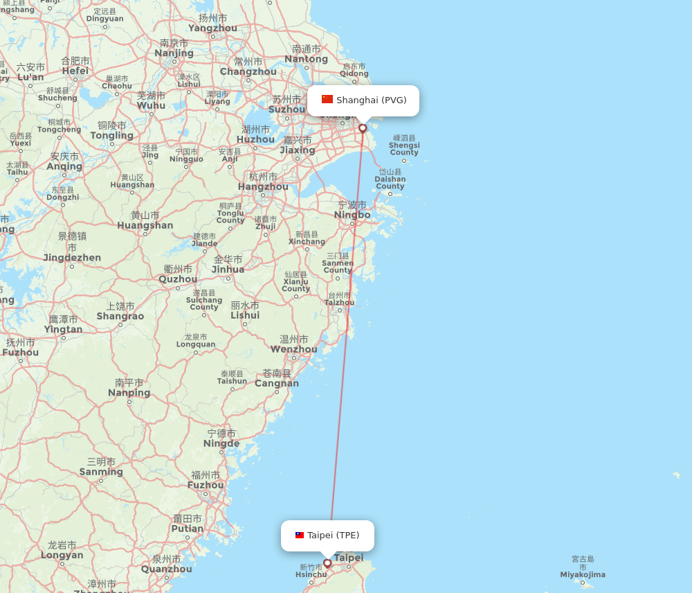 Shanghai - Taipei route map and flight paths