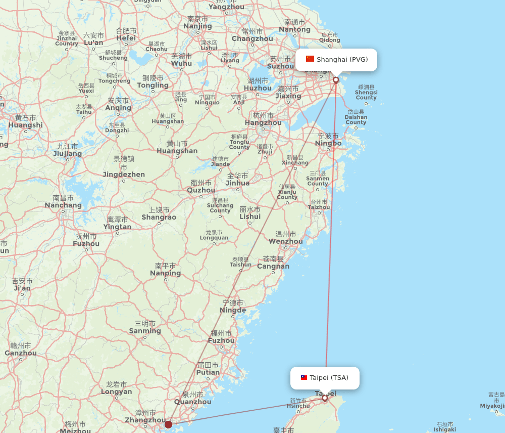 PVG-TSA flight routes