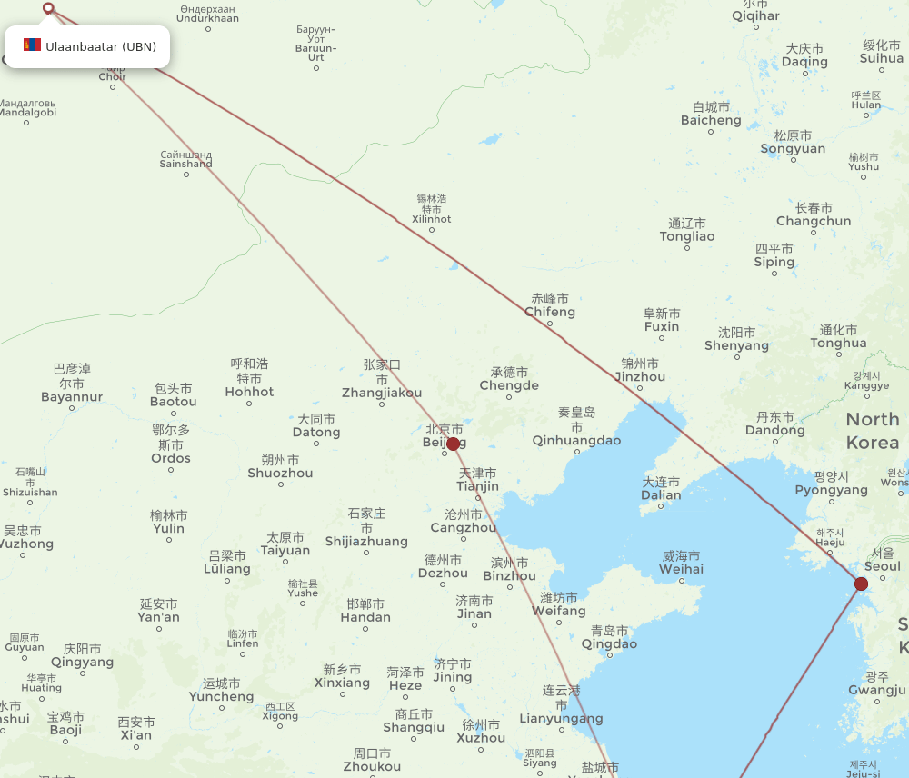 PVG to UBN flights and routes map