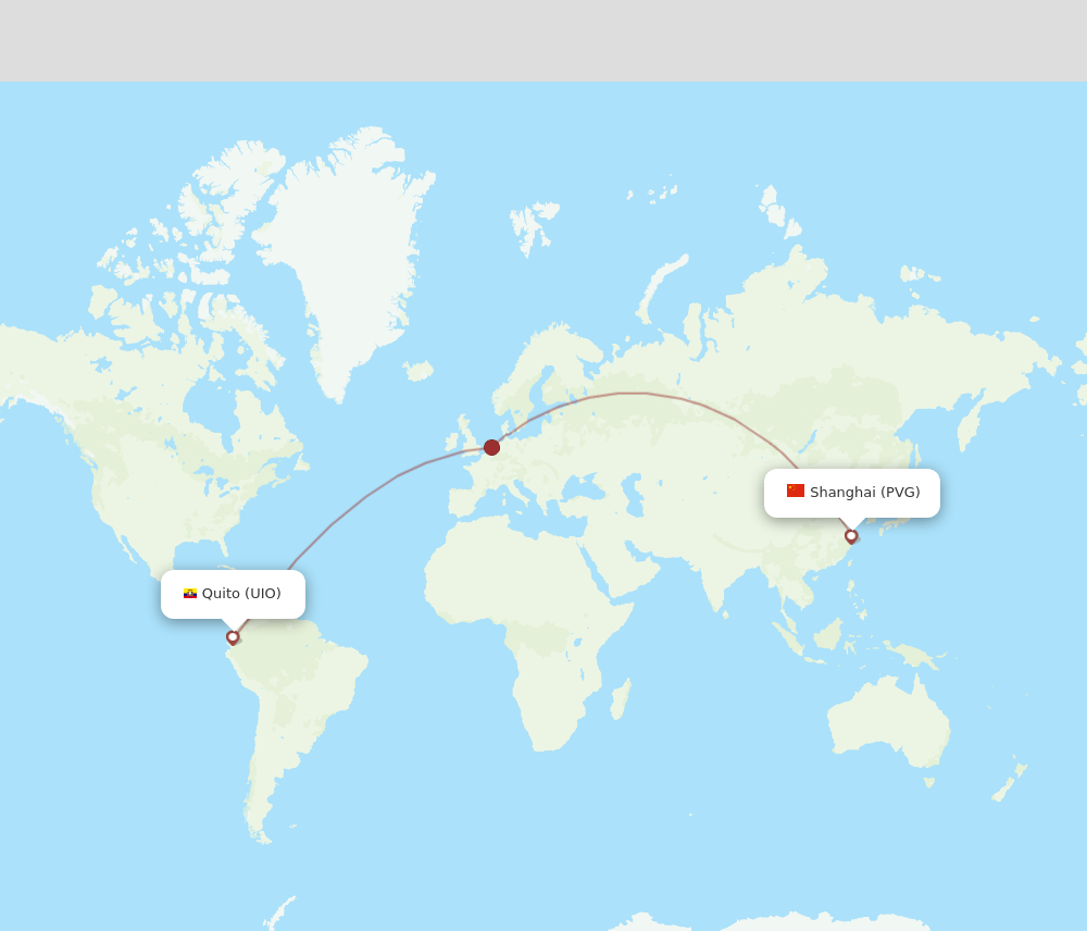 Quito - Shanghai route map and flight paths