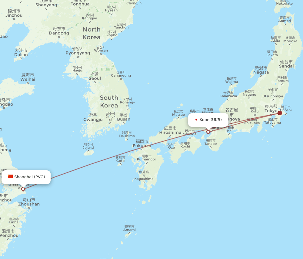 PVG to UKB flights and routes map