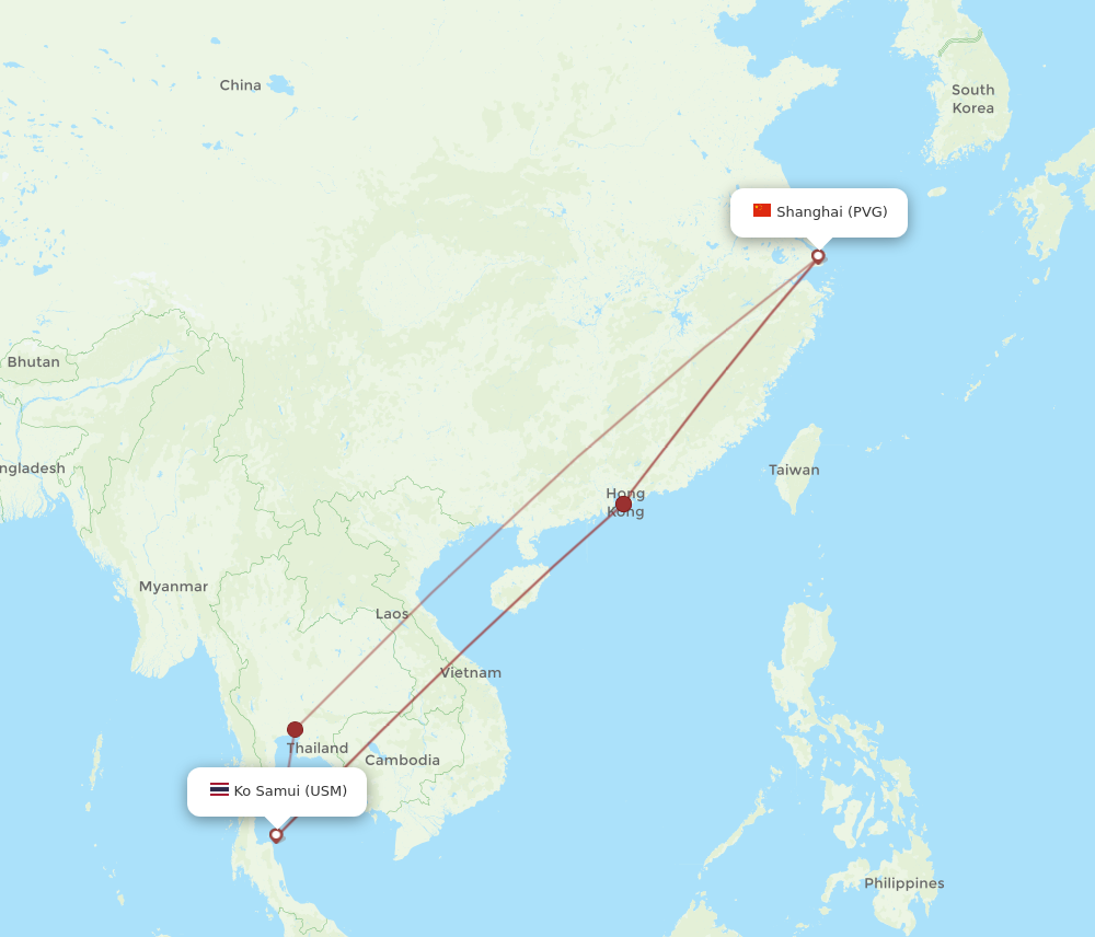 PVG to USM flights and routes map