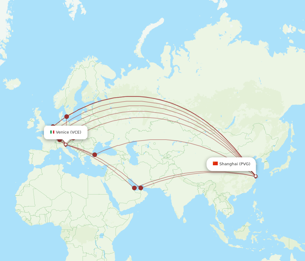 PVG to VCE flights and routes map