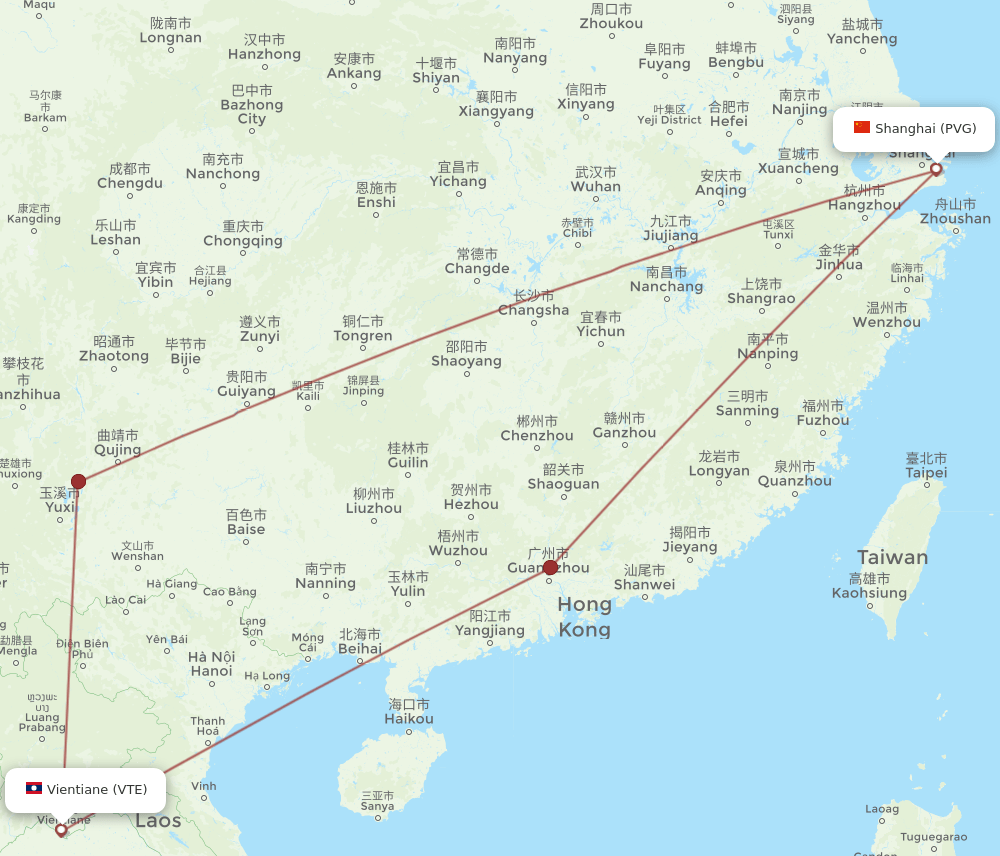 PVG-VTE flight routes