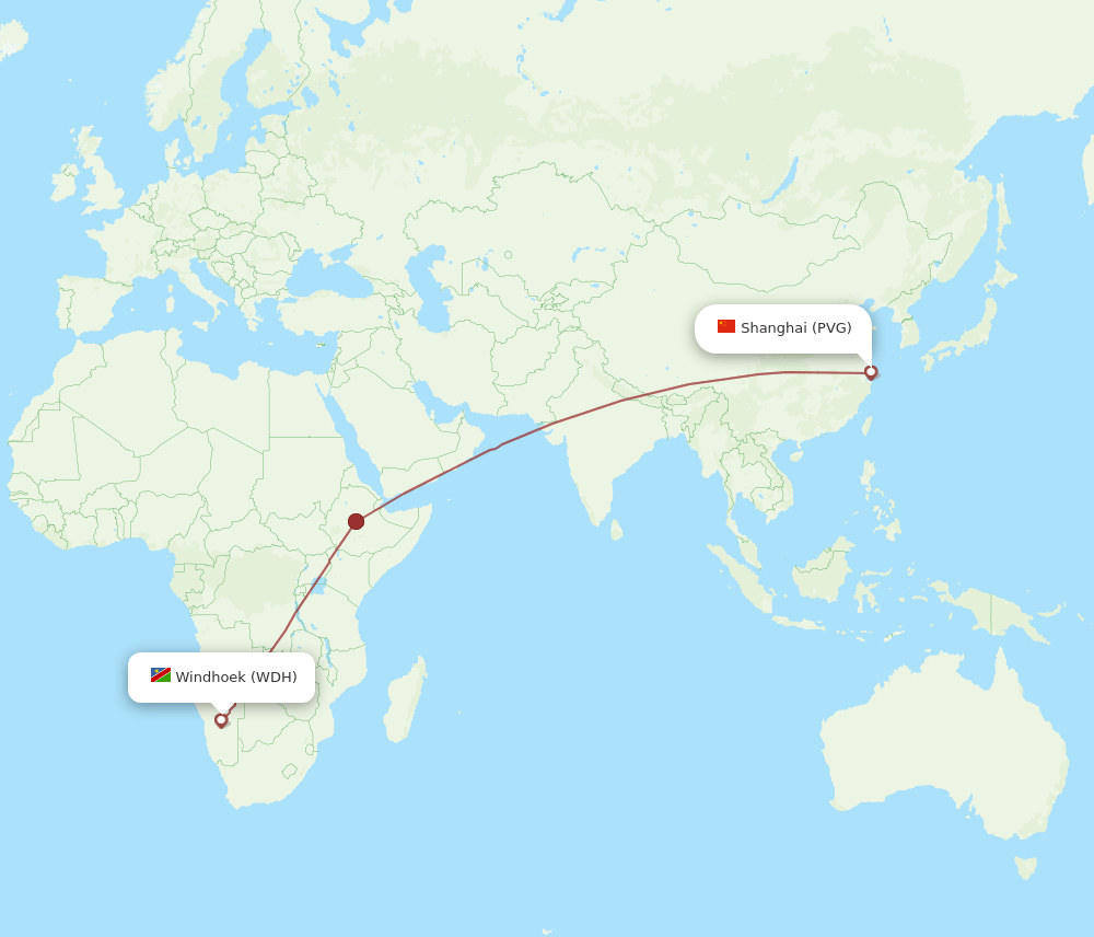 PVG to WDH flights and routes map