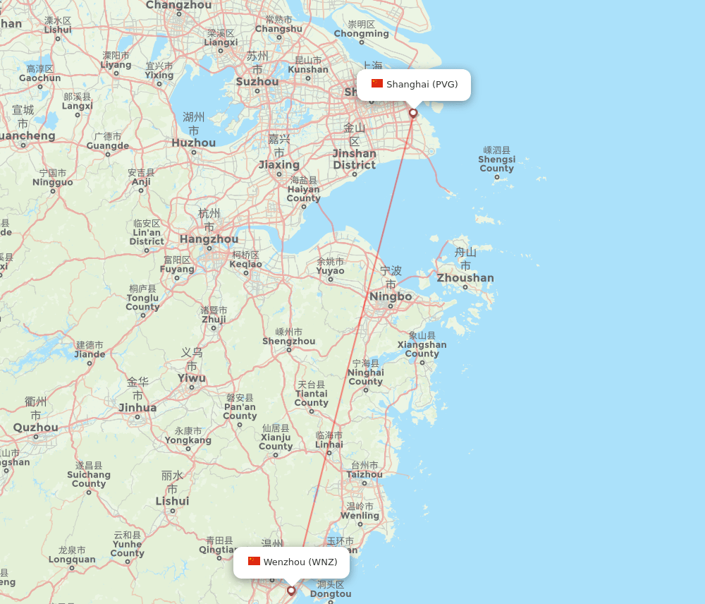PVG to WNZ flights and routes map