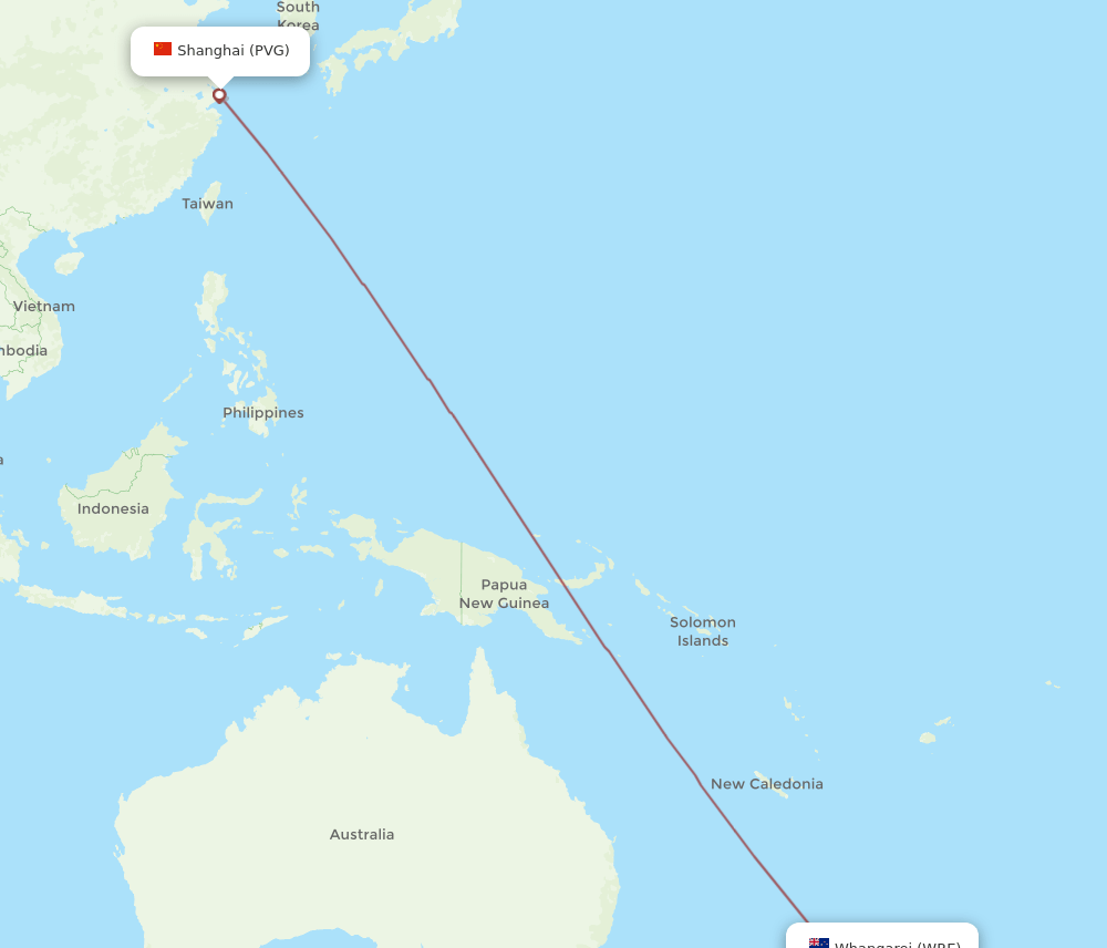 PVG-WRE flight routes