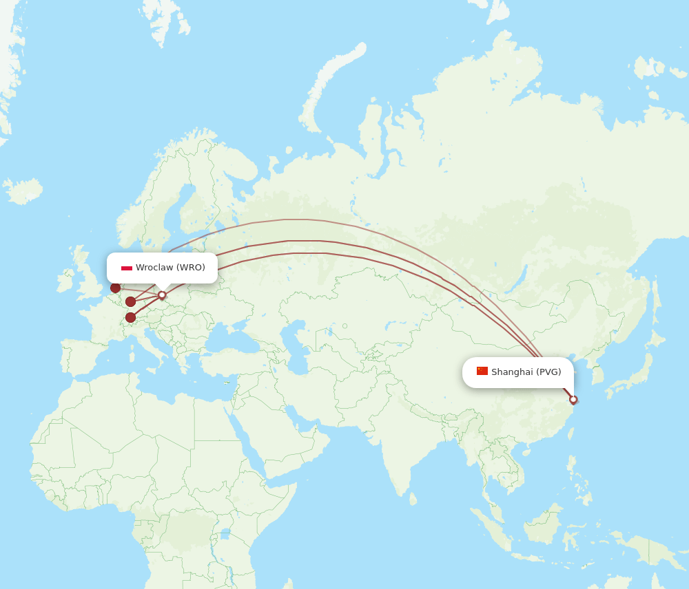 PVG to WRO flights and routes map