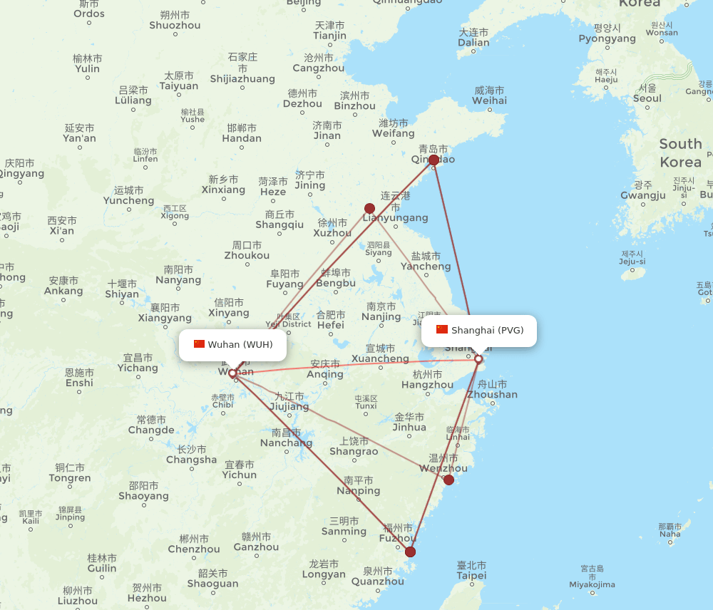 PVG-WUH flight routes