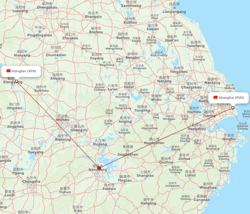 PVG to XFN flights and routes map
