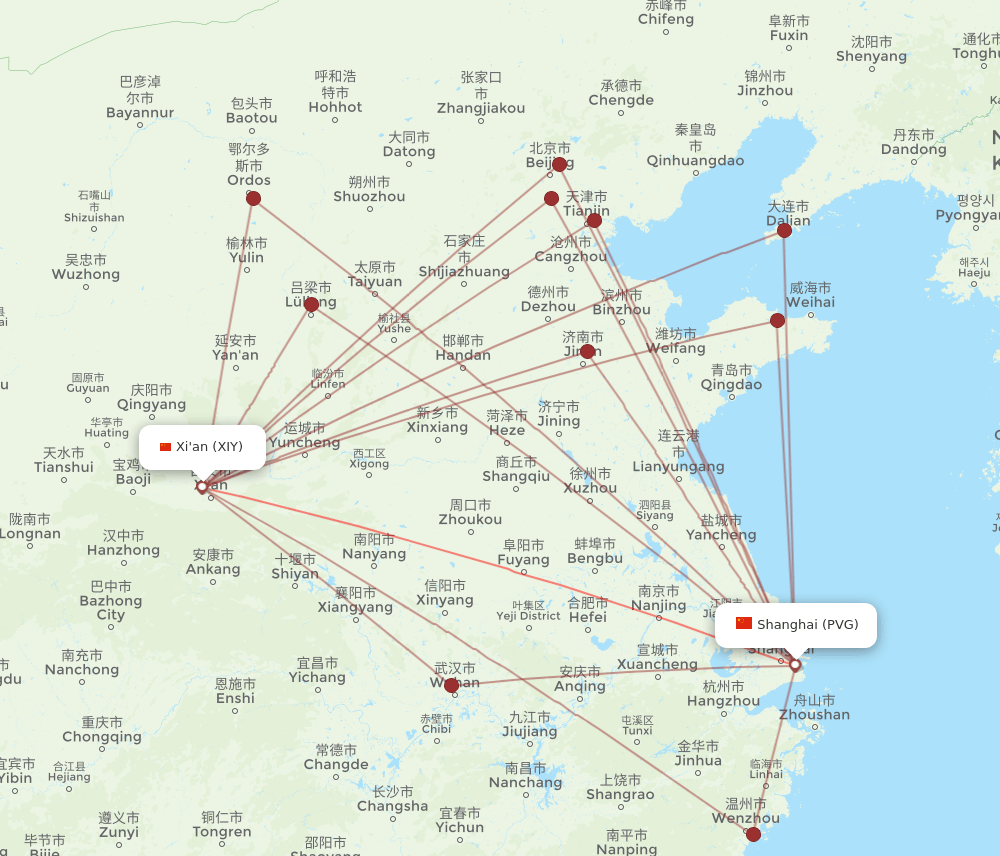 PVG-XIY flight routes