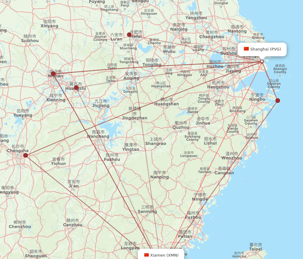 PVG-XMN flight routes