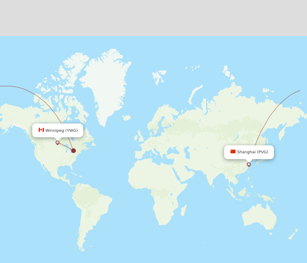 Winnipeg - Shanghai route map and flight paths