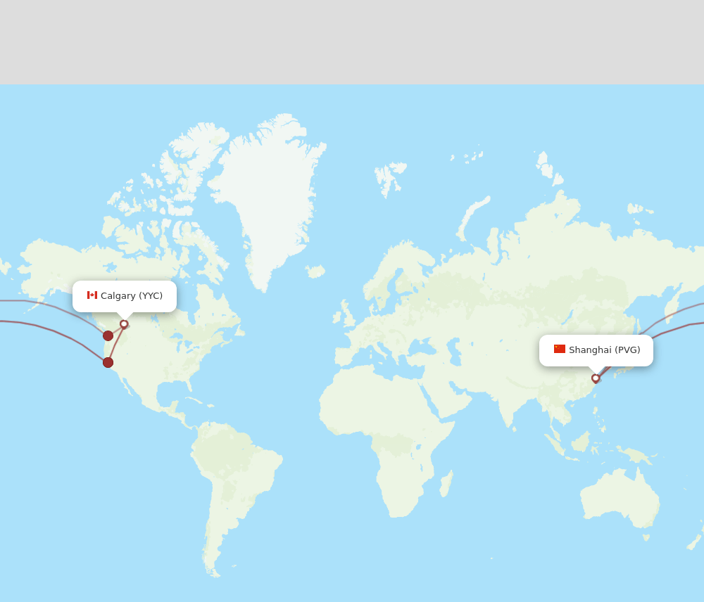 YYC to PVG flights and routes map