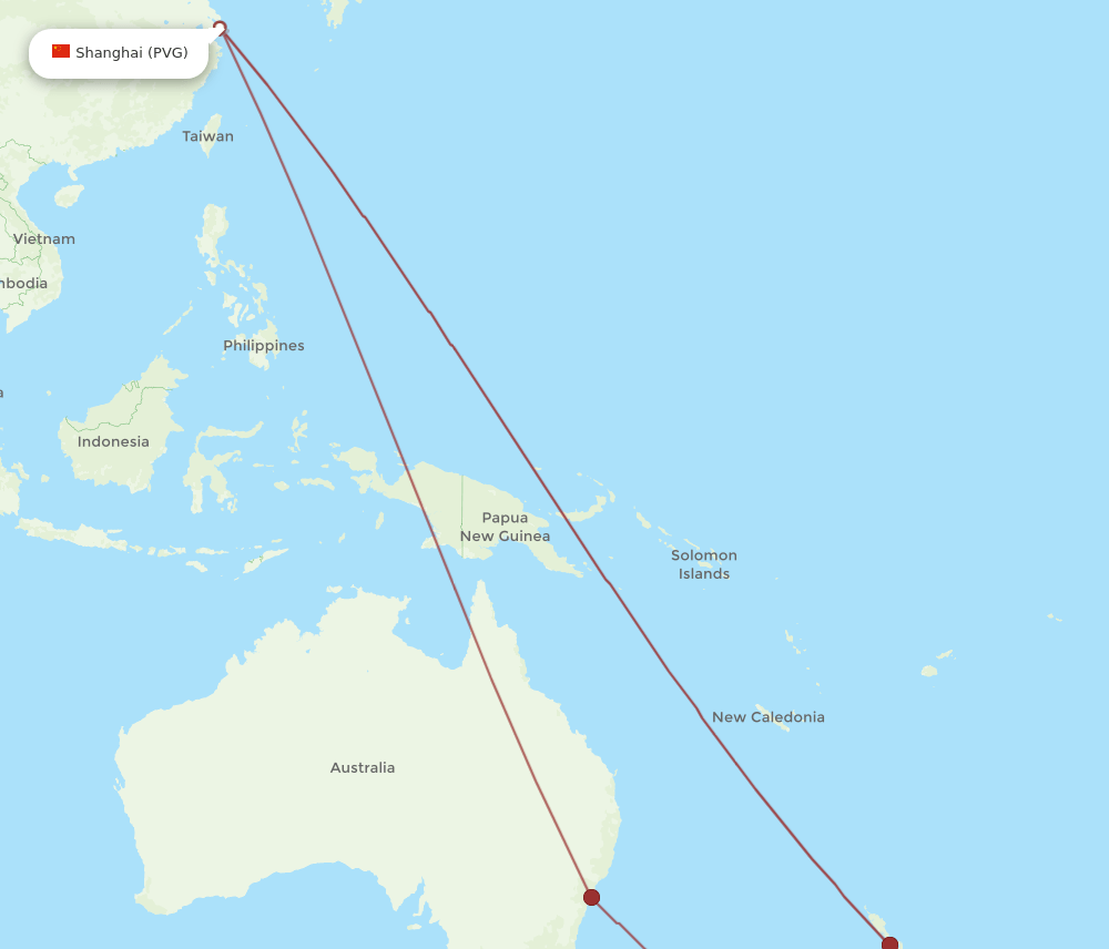 PVG-ZQN flight routes