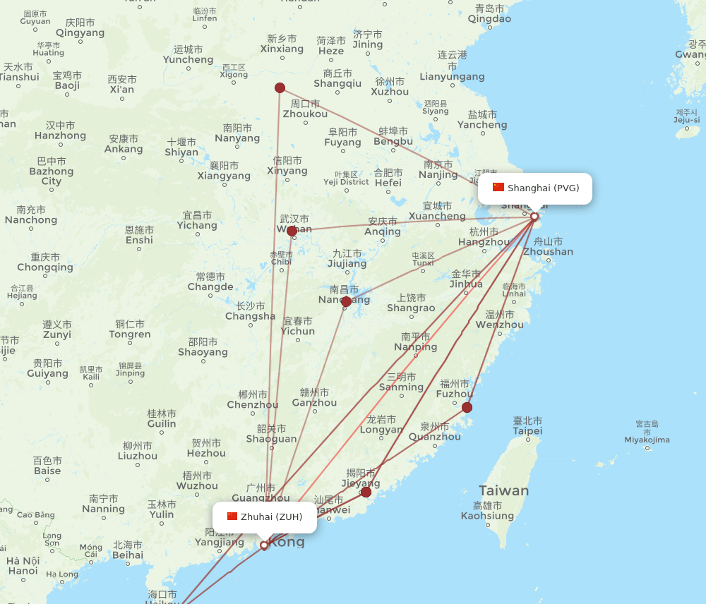PVG-ZUH flight routes