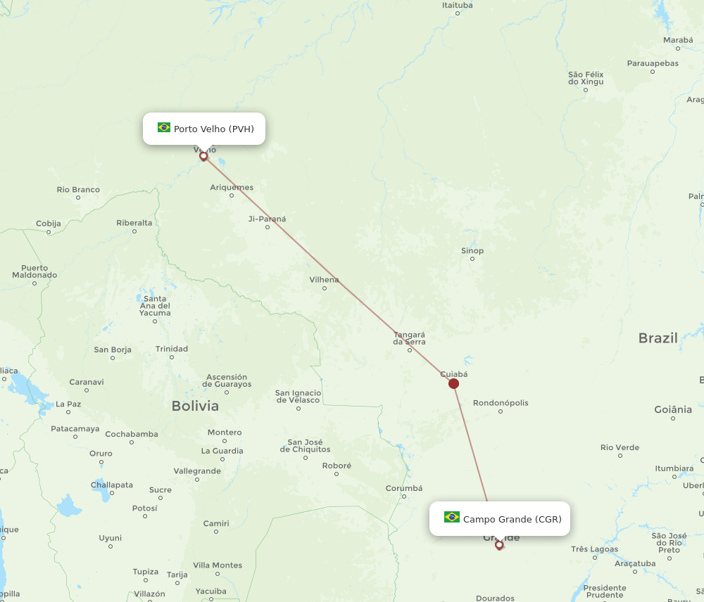 Porto Velho - Campo Grande route map and flight paths