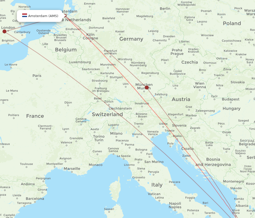 PVK to AMS flights and routes map