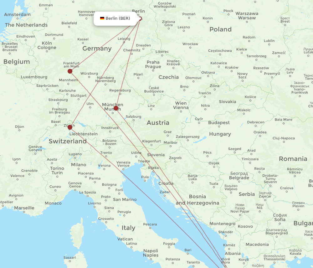 Berlin - Preveza route map and flight paths