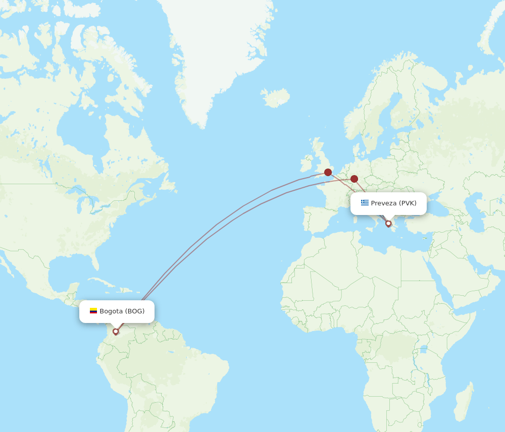PVK-BOG flight routes