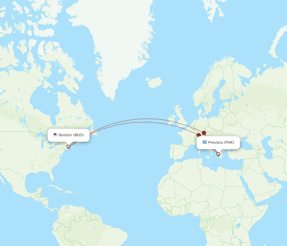 PVK-BOS flight routes