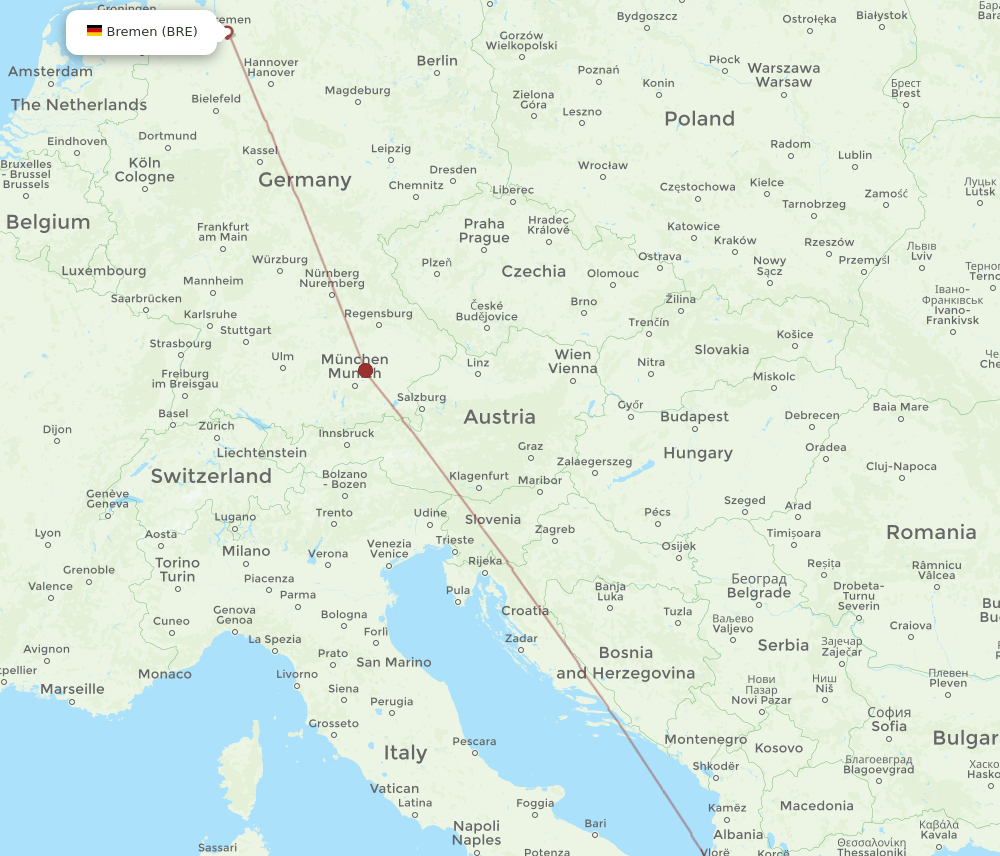 Bremen - Preveza route map and flight paths