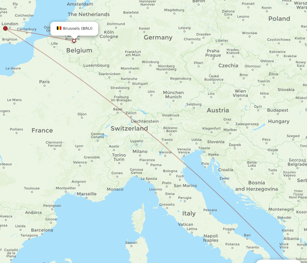 PVK to BRU flights and routes map