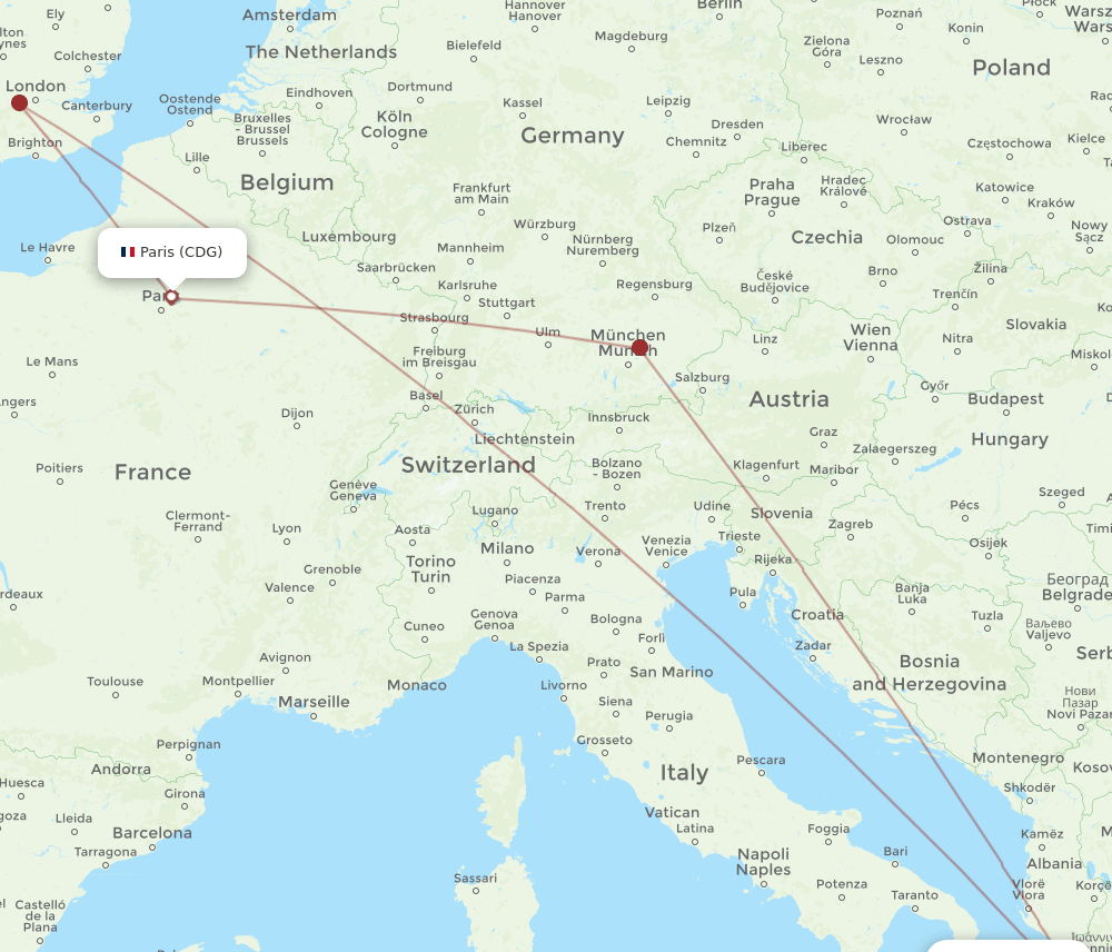 PVK to CDG flights and routes map