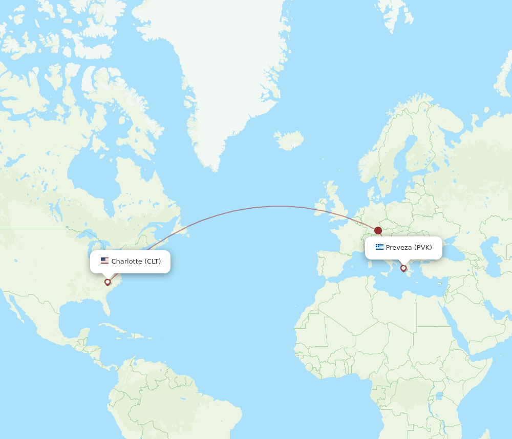 PVK-CLT flight routes