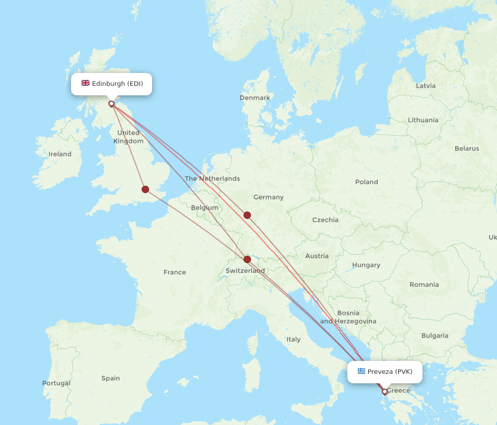 PVK to EDI flights and routes map