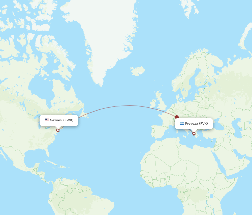 PVK-EWR flight routes