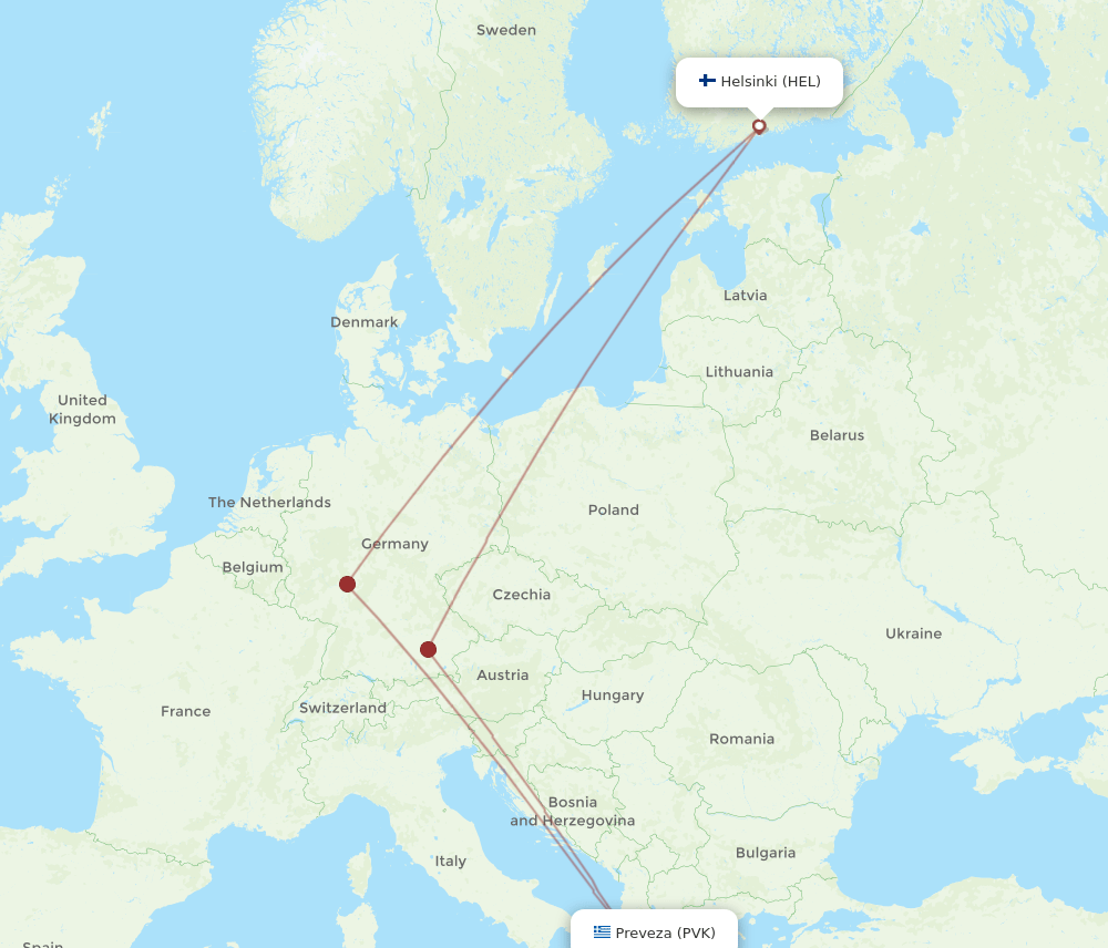 PVK-HEL flight routes
