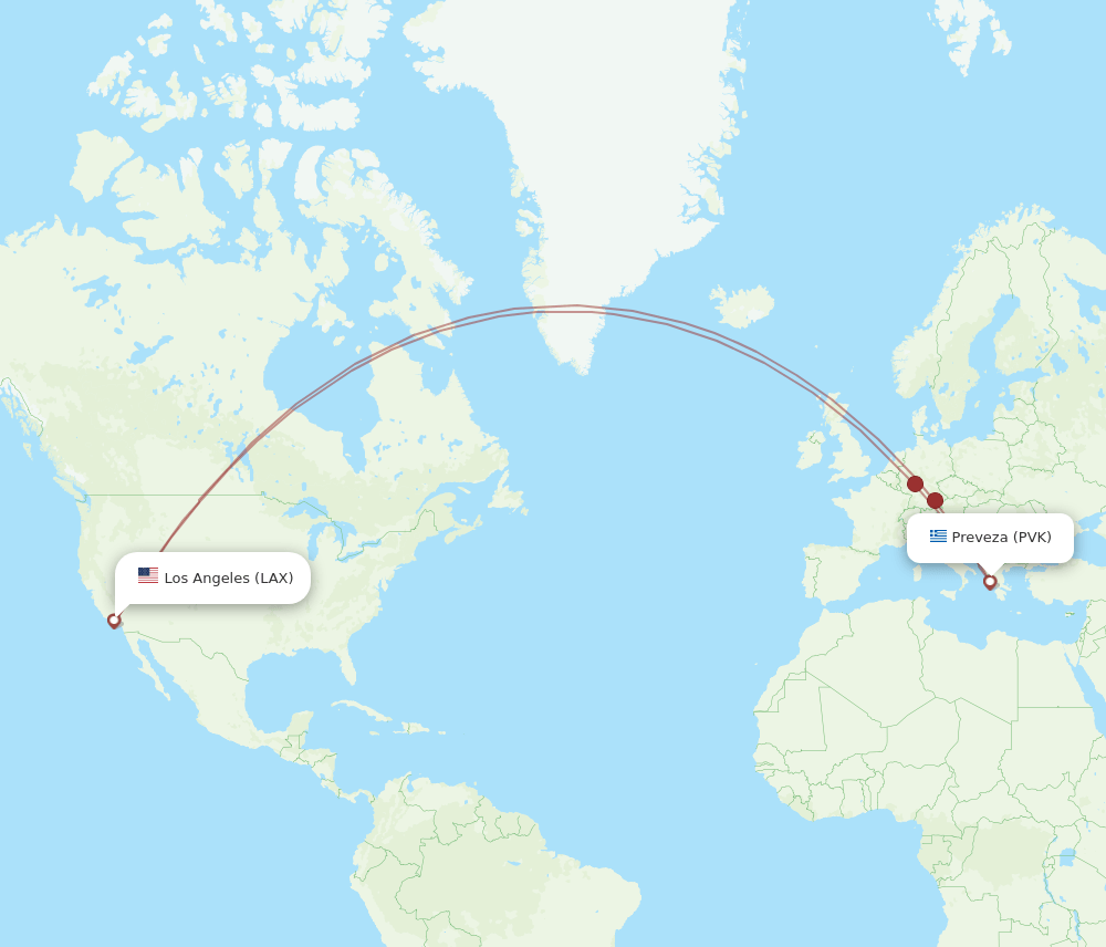 PVK-LAX flight routes