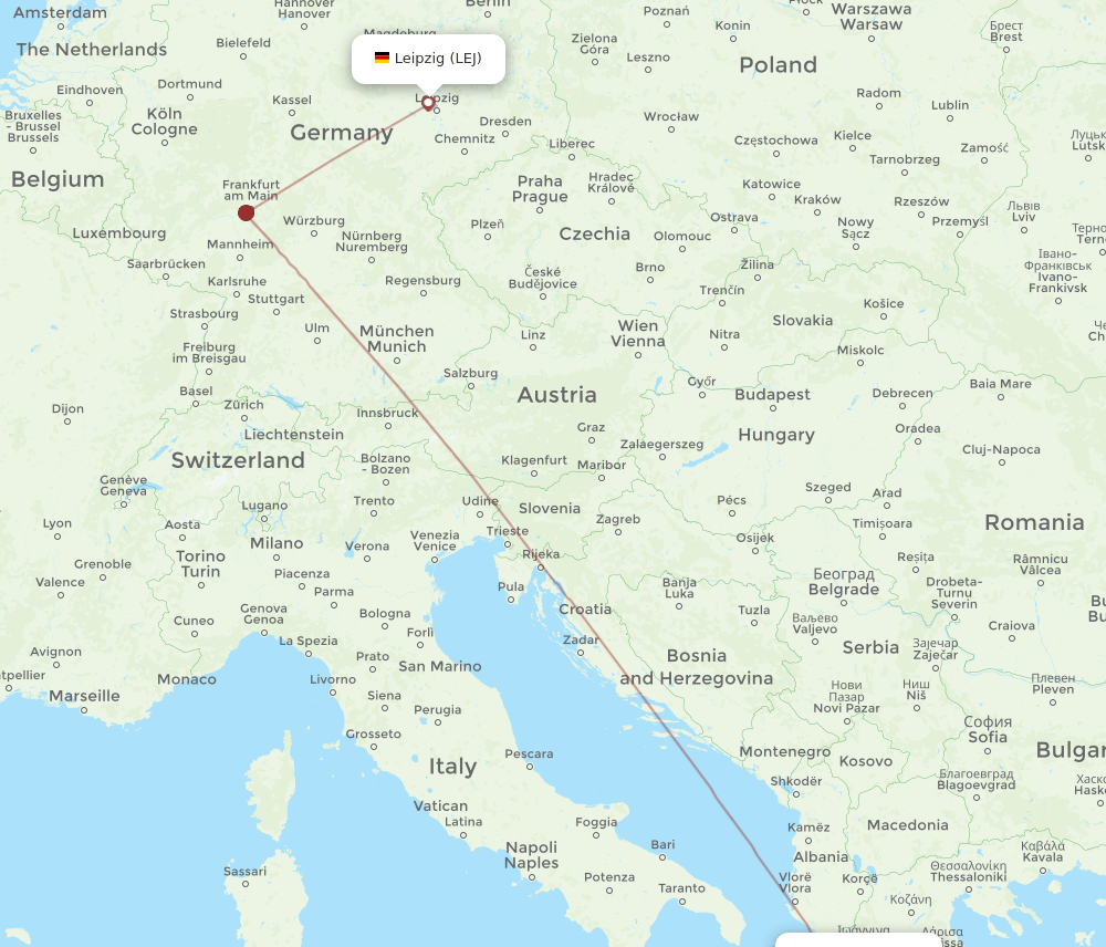 Leipzig/Halle - Preveza route map and flight paths