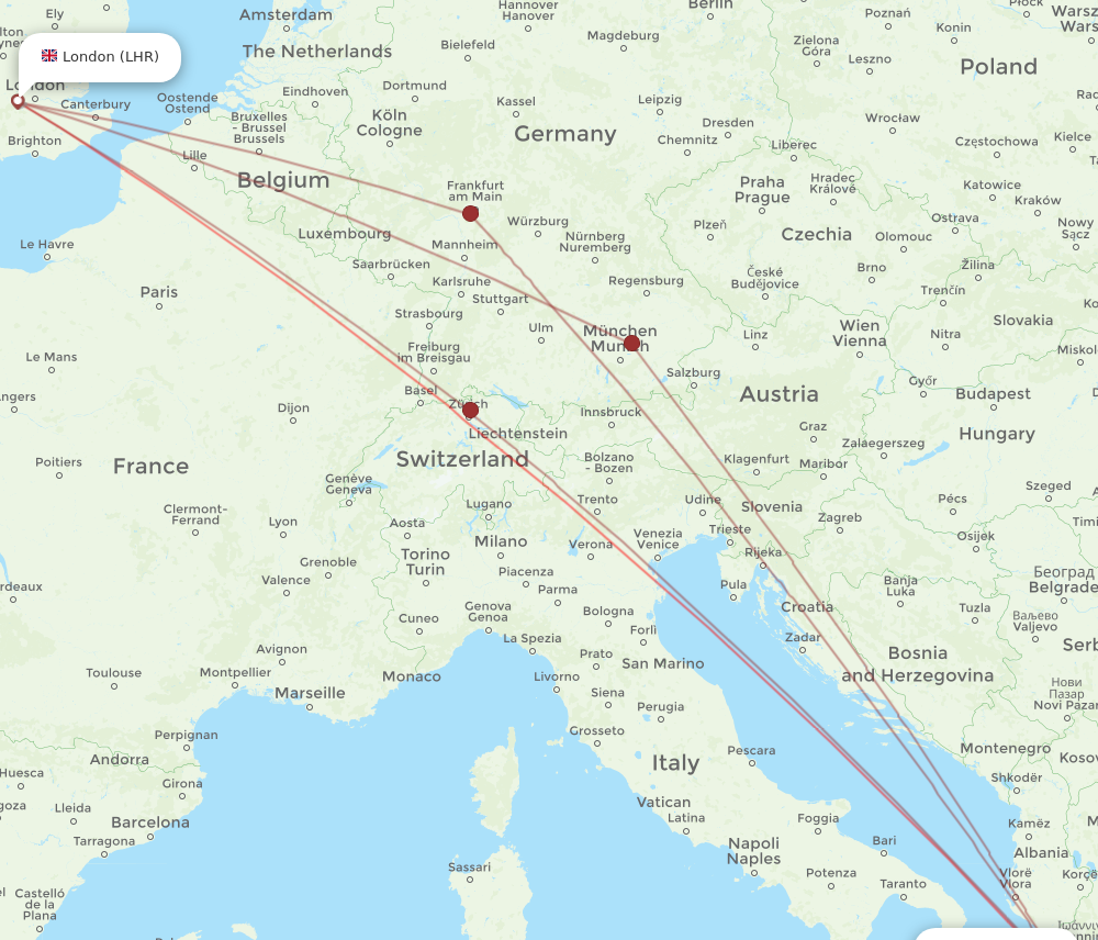 PVK to LHR flights and routes map