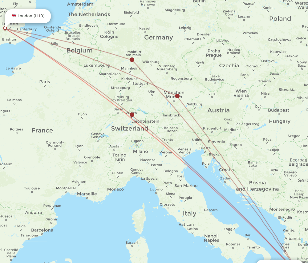 PVK-LHR flight routes