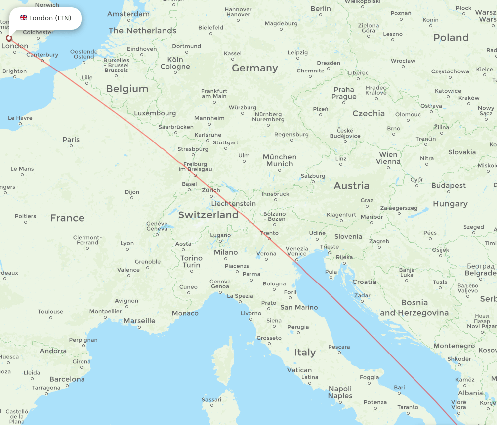 Preveza - London route map and flight paths