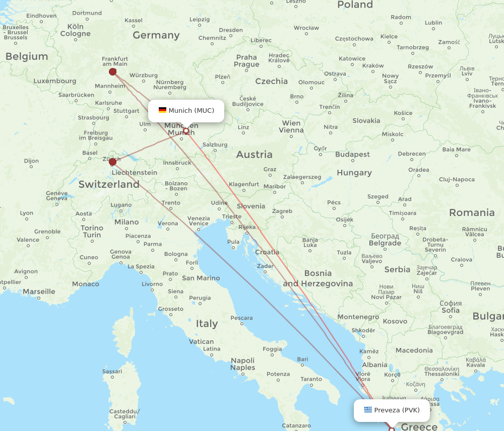 PVK to MUC flights and routes map