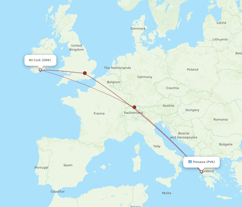 PVK-ORK flight routes