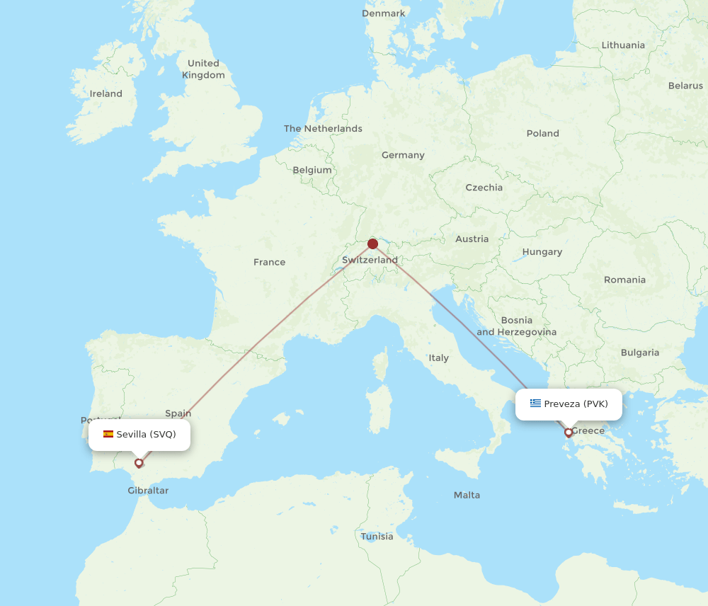 SVQ to PVK flights and routes map