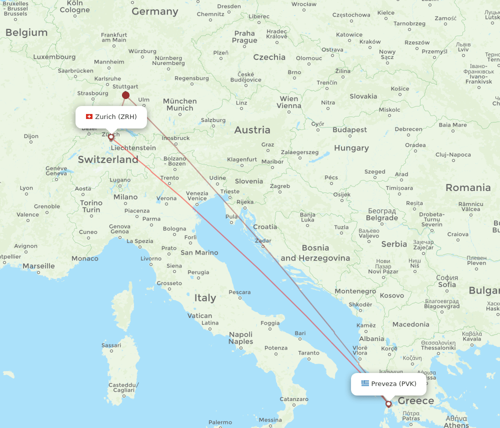 PVK-ZRH flight routes