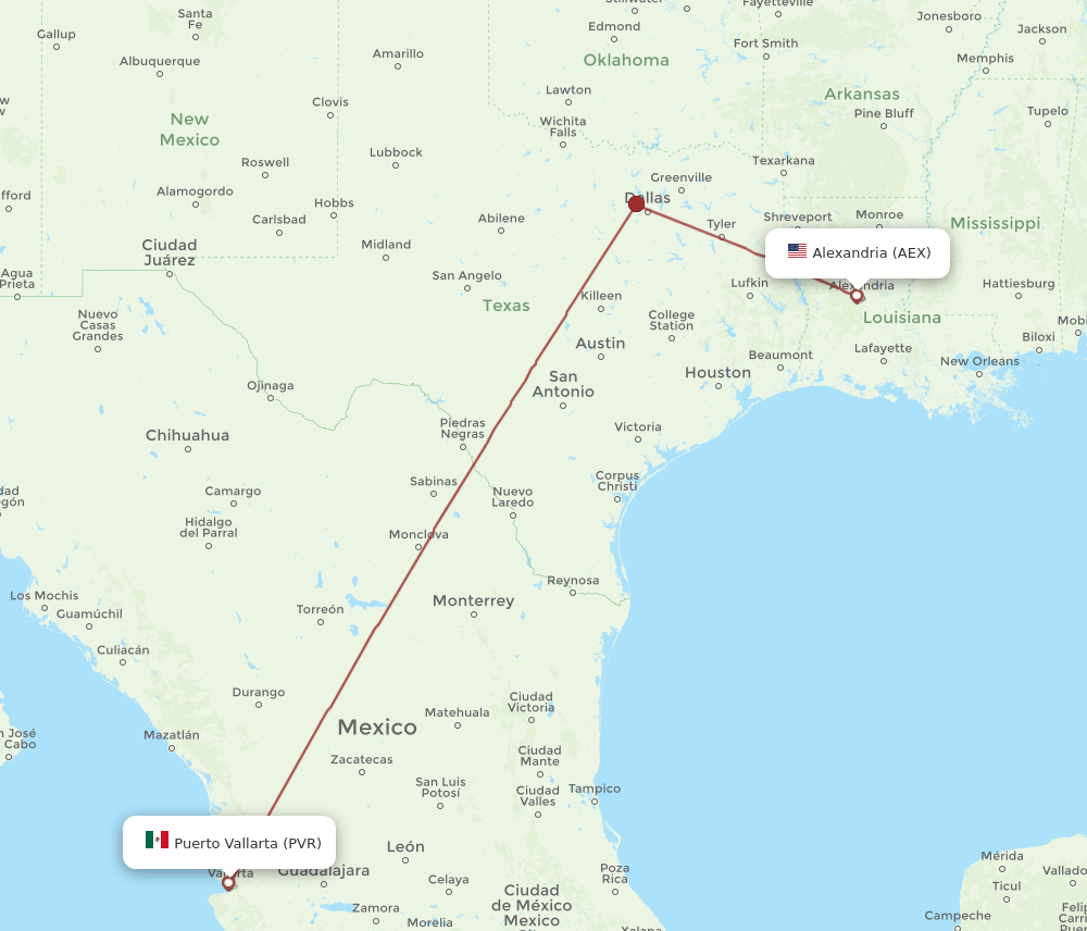 PVR-AEX flight routes