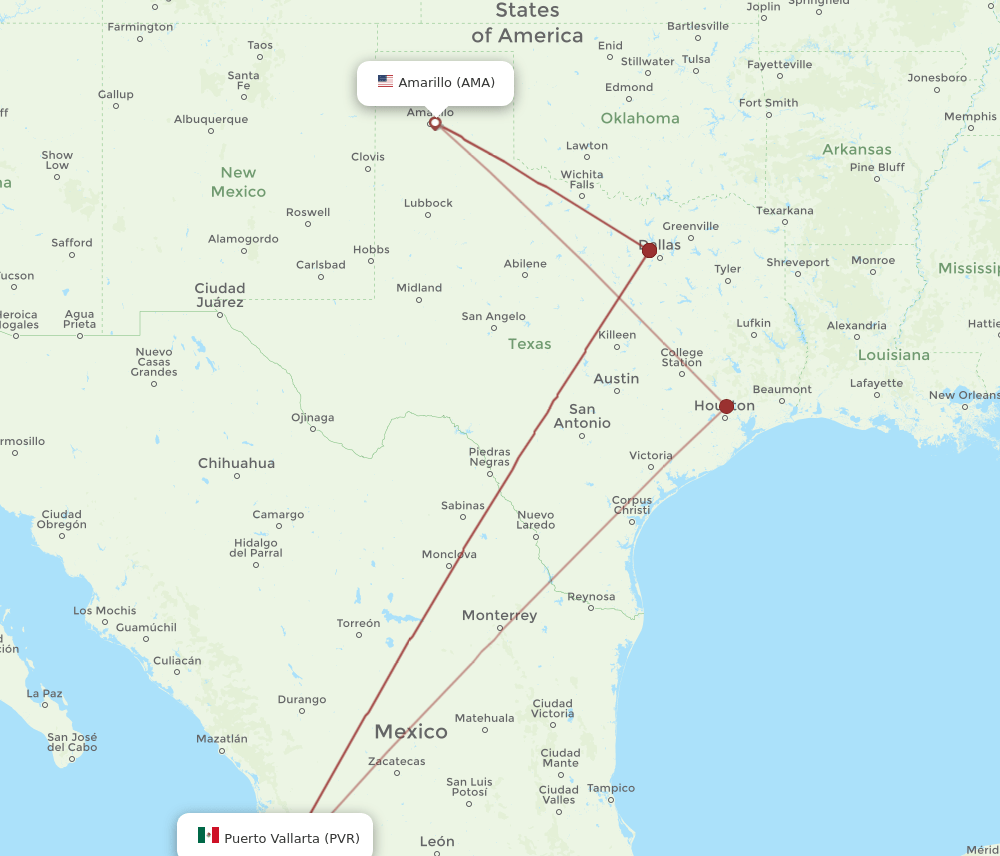 PVR-AMA flight routes